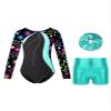 Hansber Kids Girls Long Sleeve Gymnastics Leotards Shiny Rhinestones Leotards with Metallic Dance Shorts Headband Set Starry 12 view 1