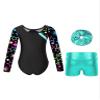 Hansber Kids Girls Long Sleeve Gymnastics Leotards Shiny Rhinestones Leotards with Metallic Dance Shorts Headband Set Starry 12 view 2