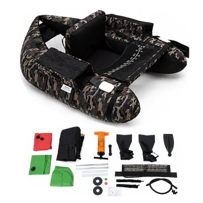 IOENC 53.5 * 41.5IN Outdoor Fishing Boat with Paddle, Flippers, 20IN Fish Ruler, Pump, Storage Pockets, Adjustable Straps, 286.6LBS Load Bearing Capacity Belly Boat for River Lake Bass Fly Fishing