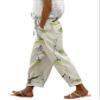 Akivide Women Casual Floral Print Linen Pant Summer Boho High Elastic Waist Straight Wide Leg Pant Loose Plus Size Beach Lounge Capri Tapered Trouser with Pocket view 1