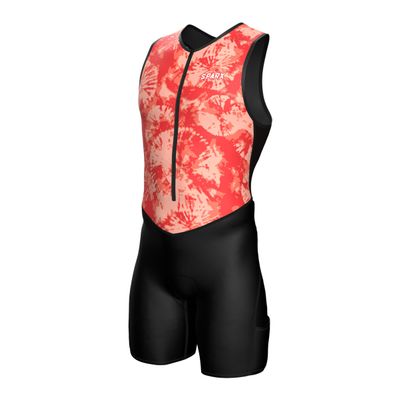 Sparx Men's Premium Triathlon Suit  Padded, Quick-Dry, Compression Fit, Lightweight Tri Suit for Swim, Bike, Run Race & Training (Orange Tie Dye, S)