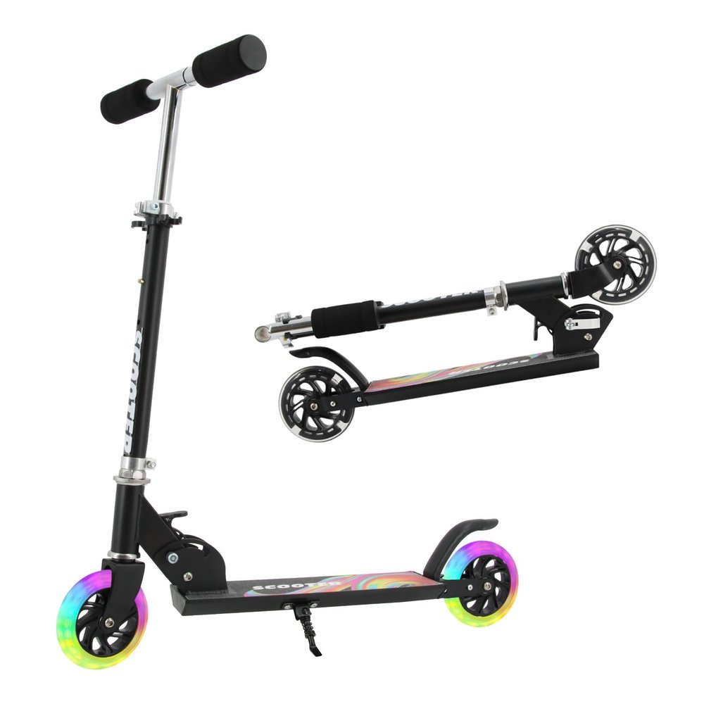 TENBOOM Scooter for Kids Ages 3+, Teens, Foldable Kick Scooter with Light up Wheels, Kickstand, 3 Adjustable Levels, Rear Brake, Lightweight Boys Girls Toys for Kids 5-7, Black