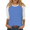 3/4 Length Sleeve Womens Tops Casual Cropped Shoulder Sleeves Patchwork Striped Print Round Neck Blouse Loose Blouses view 1