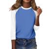 3/4 Length Sleeve Womens Tops Casual Cropped Shoulder Sleeves Patchwork Striped Print Round Neck Blouse Loose Blouses view 3
