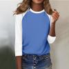 3/4 Length Sleeve Womens Tops Casual Cropped Shoulder Sleeves Patchwork Striped Print Round Neck Blouse Loose Blouses view 4