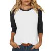 3/4 Length Sleeve Womens Tops Casual Cropped Shoulder Sleeves Patchwork Striped Print Round Neck Blouse Loose Blouses view 1
