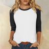 3/4 Length Sleeve Womens Tops Casual Cropped Shoulder Sleeves Patchwork Striped Print Round Neck Blouse Loose Blouses view 2