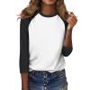 3/4 Length Sleeve Womens Tops Casual Cropped Shoulder Sleeves Patchwork Striped Print Round Neck Blouse Loose Blouses view 3