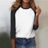 3/4 Length Sleeve Womens Tops Casual Cropped Shoulder Sleeves Patchwork Striped Print Round Neck Blouse Loose Blouses view 4