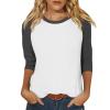 3/4 Length Sleeve Womens Tops Casual Cropped Shoulder Sleeves Patchwork Striped Print Round Neck Blouse Loose Blouses