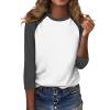 3/4 Length Sleeve Womens Tops Casual Cropped Shoulder Sleeves Patchwork Striped Print Round Neck Blouse Loose Blouses view 3