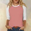 3/4 Length Sleeve Womens Tops Casual Cropped Shoulder Sleeves Patchwork Striped Print Round Neck Blouse Loose Blouses view 2
