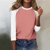 3/4 Length Sleeve Womens Tops Casual Cropped Shoulder Sleeves Patchwork Striped Print Round Neck Blouse Loose Blouses view 4