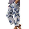 Akivide Women Casual Floral Print Linen Pant Summer Boho High Elastic Waist Straight Wide Leg Pant Loose Plus Size Beach Lounge Capri Tapered Trouser with Pocket view 1