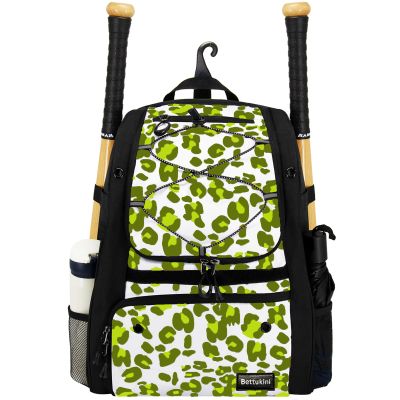 Bettukini Baseball Bag, Youth Baseball Bag Softball Bat Bag with Vented Shoe Compartment, Baseball Equipment Bag TBall Bat with Fence Hook, for Batting Mitten, Helmet, Teeball Gear Adult Green