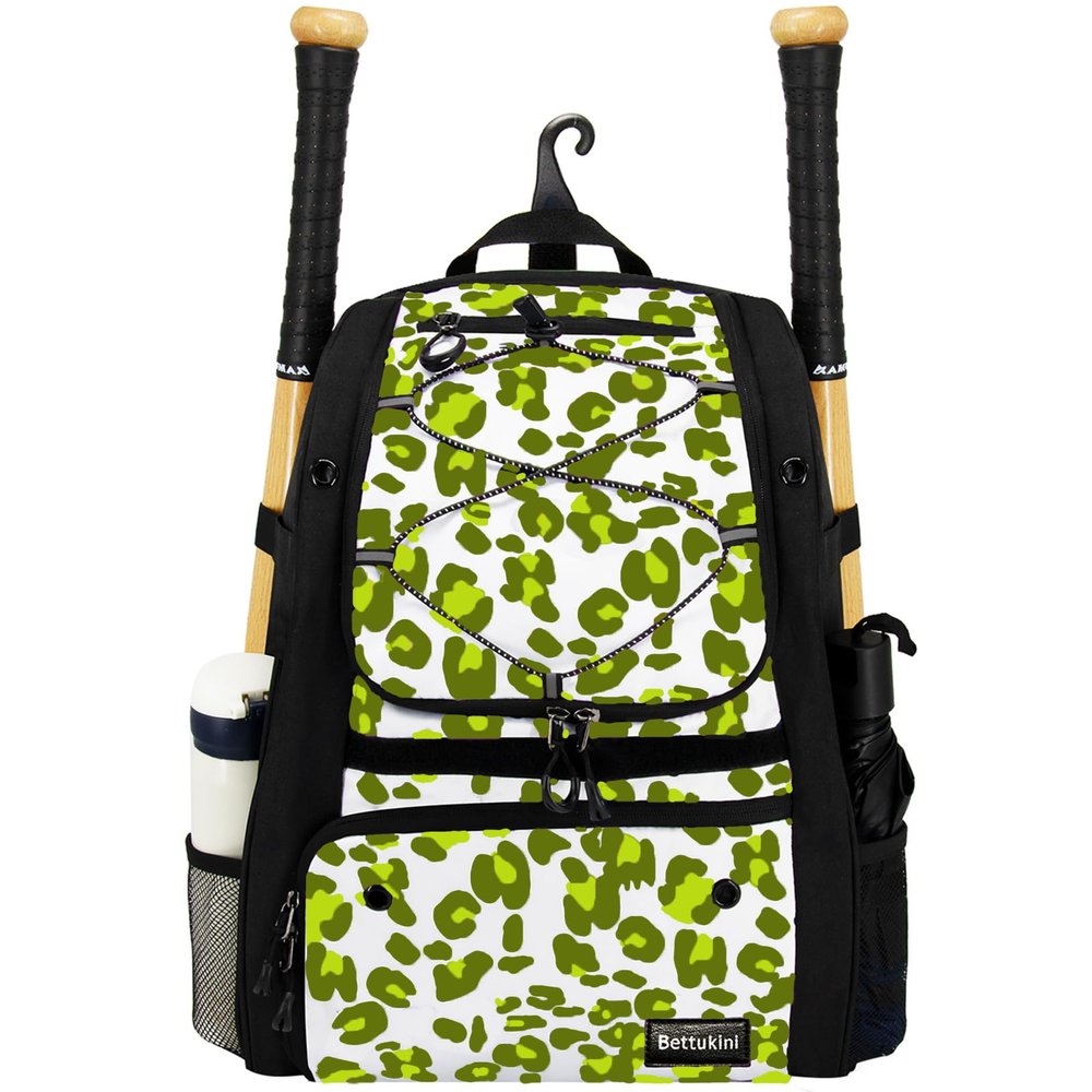 Bettukini Baseball Bag, Youth Baseball Bag Softball Bat Bag with Vented Shoe Compartment, Baseball Equipment Bag TBall Bat with Fence Hook, for Batting Mitten, Helmet, Teeball Gear Adult Green