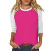 3/4 Length Sleeve Womens Tops Casual Cropped Shoulder Sleeves Patchwork Striped Print Round Neck Blouse Loose Blouses view 1