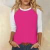3/4 Length Sleeve Womens Tops Casual Cropped Shoulder Sleeves Patchwork Striped Print Round Neck Blouse Loose Blouses view 2