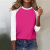 3/4 Length Sleeve Womens Tops Casual Cropped Shoulder Sleeves Patchwork Striped Print Round Neck Blouse Loose Blouses view 3