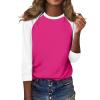 3/4 Length Sleeve Womens Tops Casual Cropped Shoulder Sleeves Patchwork Striped Print Round Neck Blouse Loose Blouses view 4