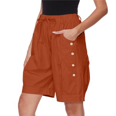 WROLEM Women's High Waist Bermuda Shorts Loose Drawstring Capri Pants with Pockets Wide Leg Summer Shorts Orange