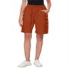 WROLEM Women's High Waist Bermuda Shorts Loose Drawstring Capri Pants with Pockets Wide Leg Summer Shorts Orange view 2