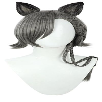 TEDPRBGE Game Cosplay Wig Deep Gray Hair Wig Short Straight Wigs with Bangs Cosplay Costume Wigs + Ears (Deep Gray)