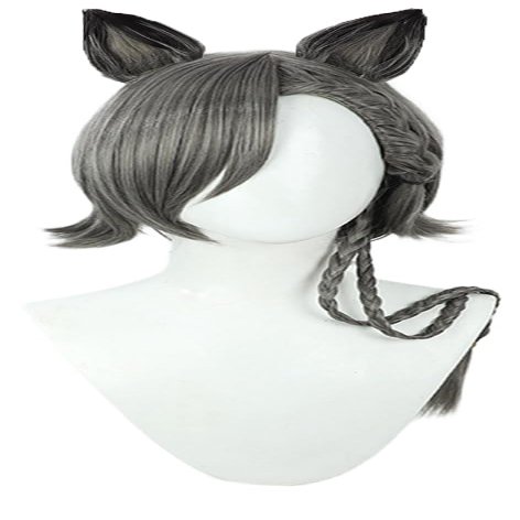 TEDPRBGE Game Cosplay Wig Deep Gray Hair Wig Short Straight Wigs with Bangs Cosplay Costume Wigs + Ears (Deep Gray)