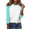 3/4 Length Sleeve Womens Tops Casual Cropped Shoulder Sleeves Patchwork Striped Print Round Neck Blouse Loose Blouses view 3