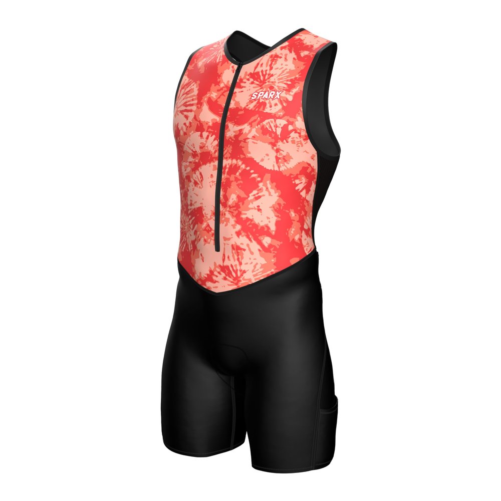 Sparx Men's Premium Triathlon Suit Padded, Quick-Dry, Compression Fit, Lightweight Tri Suit for Swim, Bike, Run Race & Training (Orange Tie Dye, M)