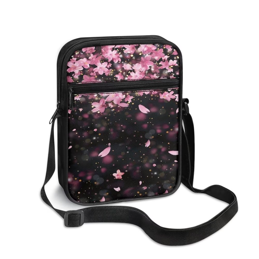 Rweroyiu Cherry Blossom Messenger Bag for Women, Men's Crossbody Purse Wallet Zipper Messenger Shoulder Bags Polyester Belt Bag Handbag Fanny Pack Purse for Sports Gym