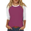 3/4 Length Sleeve Womens Tops Casual Cropped Shoulder Sleeves Patchwork Striped Print Round Neck Blouse Loose Blouses view 1
