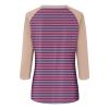 3/4 Length Sleeve Womens Tops Casual Cropped Shoulder Sleeves Patchwork Striped Print Round Neck Blouse Loose Blouses view 3