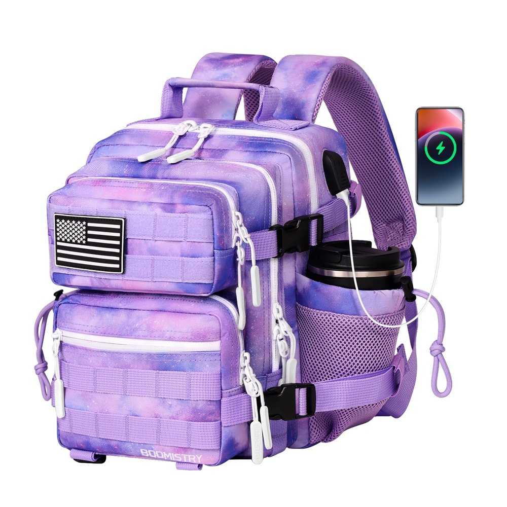 Boomistry 15L Mini Tactical Backpack Small Tactical Backpack for Women, Military Backpack for Gym, Hiking, Daily (Purple Nebula-15L)