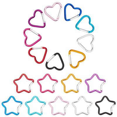 ANATTASOUL 18 PCS Heart Star Carabiner Clip Set Cute Aluminum Alloy Rock Carabiners 18 Styles Key Clasps for Outdoor Accessories Hiking Traveling Heart Shaped Gift 2 Inch