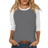 3/4 Length Sleeve Womens Tops Casual Cropped Shoulder Sleeves Patchwork Striped Print Round Neck Blouse Loose Blouses view 1