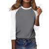 3/4 Length Sleeve Womens Tops Casual Cropped Shoulder Sleeves Patchwork Striped Print Round Neck Blouse Loose Blouses view 3