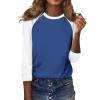 3/4 Length Sleeve Womens Tops Casual Cropped Shoulder Sleeves Patchwork Striped Print Round Neck Blouse Loose Blouses view 3