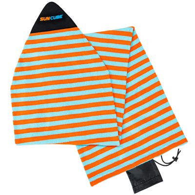SUN CUBE Surfboard Sock Cover, Protective Surf Bag for Surfing Board, Light Stretchy Surfbag Sleeve for Funboard, Hybrid (7'0'', Sunset Orange)