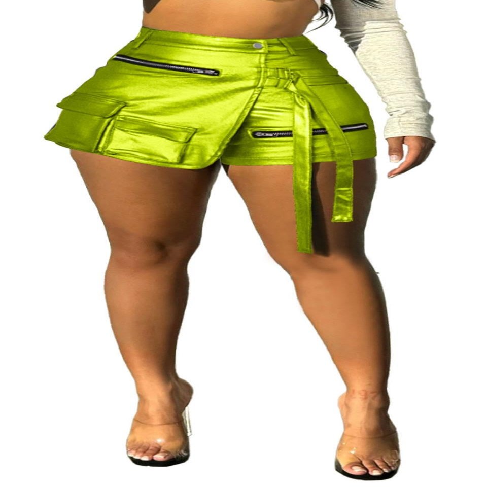 lovecarnation Women's Metallic Sexy Cargo Shorts Elastic High Waist Stretch Hotpants Rave Pants Party Clubwear G0659 Green S