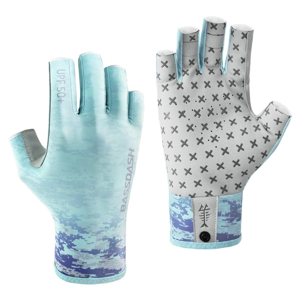 BASSDASH 3/4 Finger UPF 50+ Sun Gloves Breathable Anti-Slip Silicone Palm for Men Women Fishing Fingerless Cycling Running