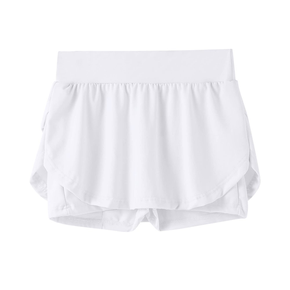NineFit Basics Girls Skirts Built in Shorts Athletic Tennis Skorts Flowy Toddler Girl Casual Fitness Yoga Running (White, 8-9 Years)