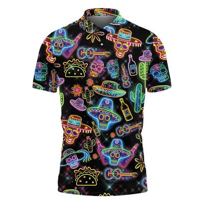 Generic Sugar Skull Polo Golf Shirts for Men Women - Neon Light Polo Shirts Short Sleeve Mens Polo Shirts Dry Fit Serie 73 Size XL, Cinco-09