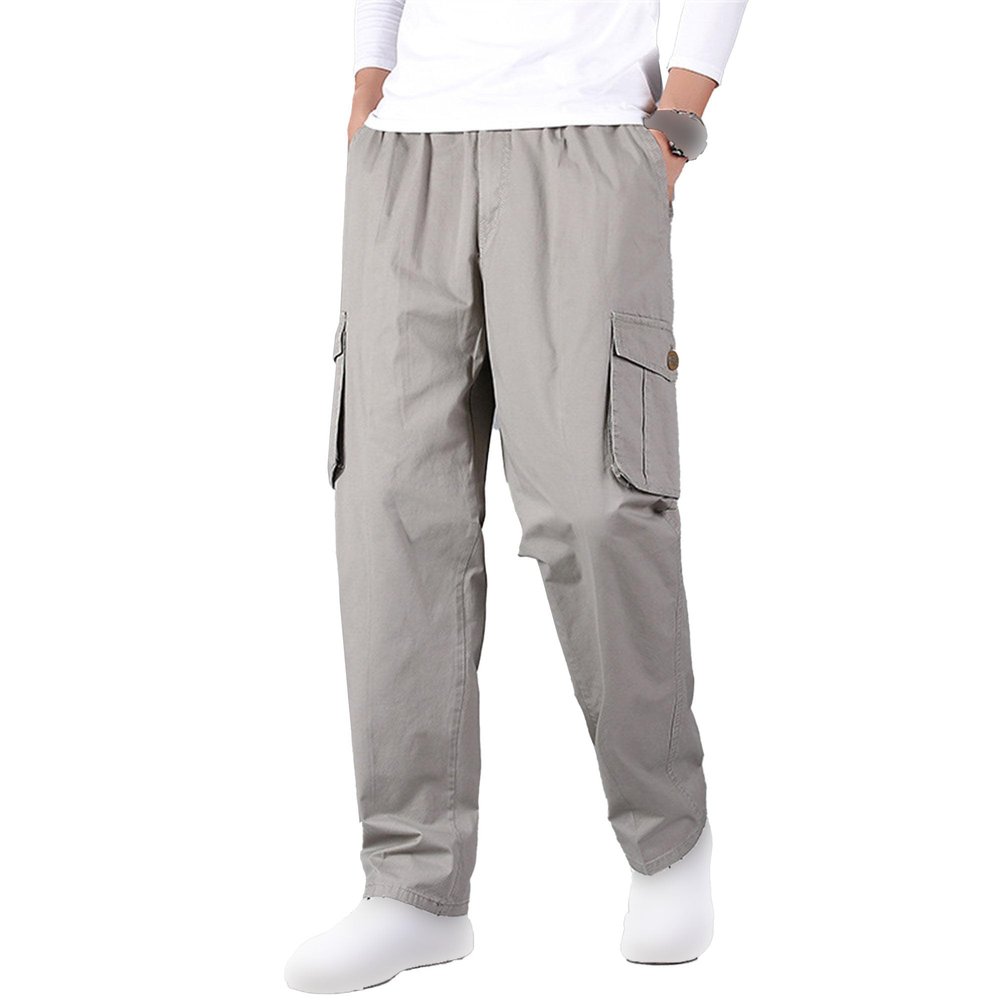 JEsilunmaMY Men's Straight-Fit Casual Cargo Pants Side Pockets Outdoor Jogger Pants Relaxed Fit Cotton Twill Hiking Pants (Khaki2,X-Large)