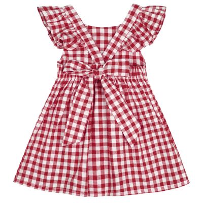 AGQT Baby Girls Plaid Dress Gingham Fly Sleeve Backless Summer Dresses Spring Smocked Birthday Easter Dresses Red and White Grid Size 18-24 Months