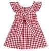 AGQT Baby Girls Plaid Dress Gingham Fly Sleeve Backless Summer Dresses Spring Smocked Birthday Easter Dresses Red and White Grid Size 18-24 Months view 1