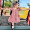 AGQT Baby Girls Plaid Dress Gingham Fly Sleeve Backless Summer Dresses Spring Smocked Birthday Easter Dresses Red and White Grid Size 18-24 Months view 2