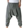 JEsilunmaMY Men's Drawstring Hippie Harem Pants Elastic Waist Loose Drop Crotch Trousers Lightweight Casual Hippie Pants (Grey,X-Large)
