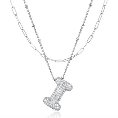 LUCA SMITH Initial Necklaces for Women, Dainty Cubic Zirconia Balloon Bubble Letter Necklace, Name Letter Alphabet Pendant Layered Choker Necklaces Personalized Jewelry Gift