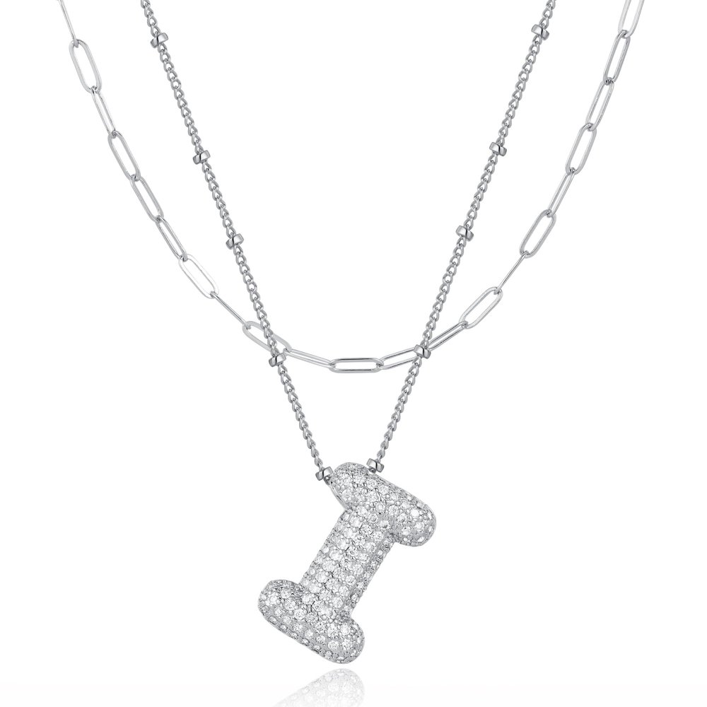 LUCA SMITH Initial Necklaces for Women, Dainty Cubic Zirconia Balloon Bubble Letter Necklace, Name Letter Alphabet Pendant Layered Choker Necklaces Personalized Jewelry Gift